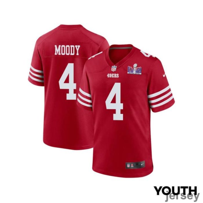 Jake Moody 4 San Francisco 49ers Super Bowl LVIII Patch Game YOUTH Jersey - Scarlet