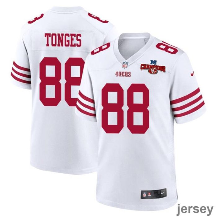 Jake Tonges 88 San Francisco 49ers NFC Champions Patch Game Men Jersey - White