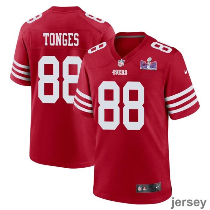 Jake Tonges 88 San Francisco 49ers Super Bowl LVIII Patch Game Men Jersey - Scarlet