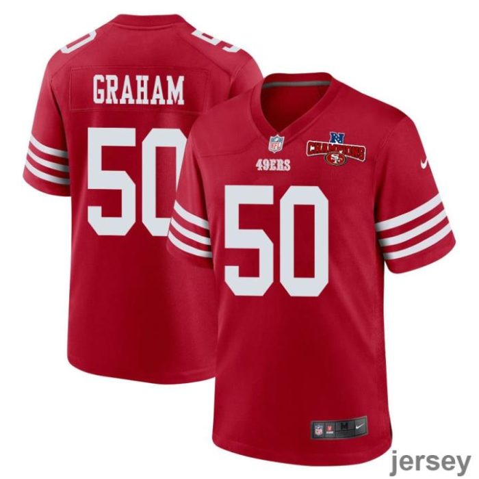 Jalen Graham 50 San Francisco 49ers NFC Champions Patch Game Men Jersey - Scarlet