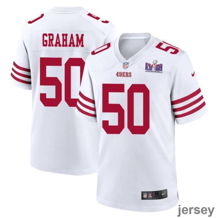 Jalen Graham 50 San Francisco 49ers Super Bowl LVIII Patch Game Men Jersey - White