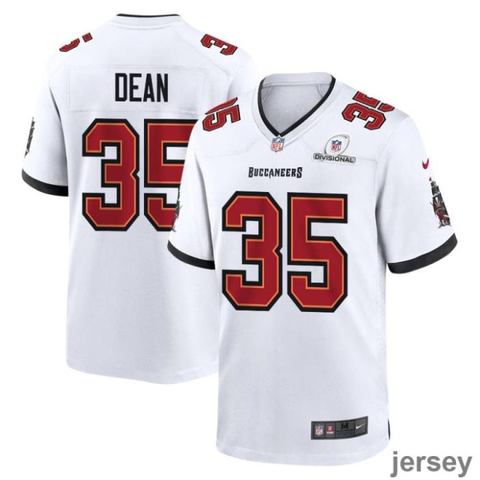 Jamel Dean 35 Tampa Bay Buccaneers 2024 Divisional Patch Game Men Jersey - White