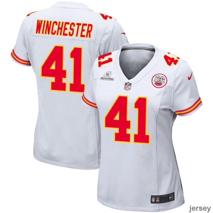 James Winchester 41 Kansas City Chiefs 2024 Divisional Patch Game Women Jersey - White