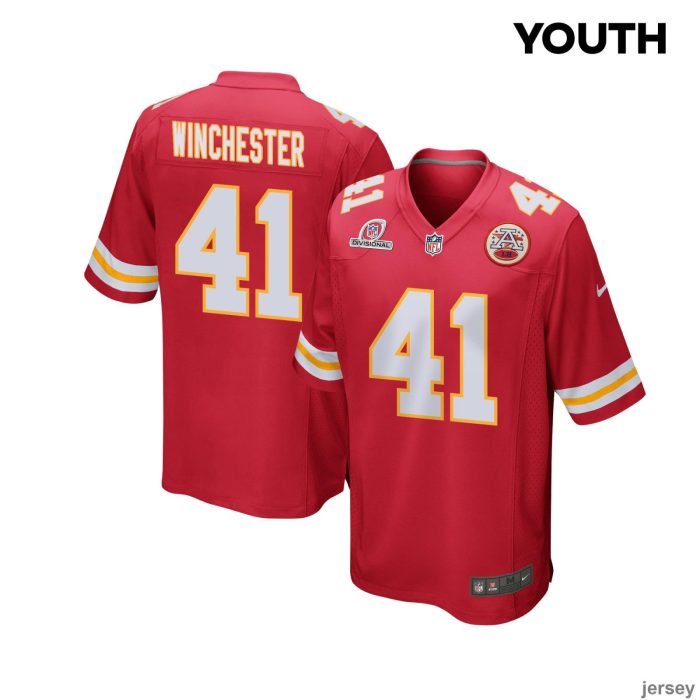 James Winchester 41 Kansas City Chiefs 2024 Divisional Patch Game YOUTH Jersey - Red