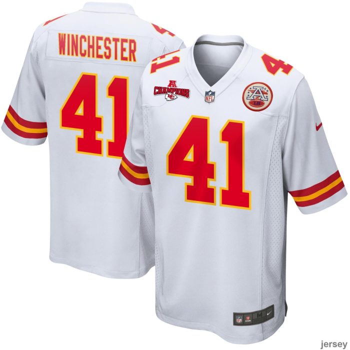 James Winchester 41 Kansas City Chiefs AFC Champions Patch Game Men Jersey - White