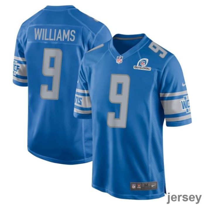 Jameson Williams 9 Detroit Lions 2024 Divisional Patch Game Men Jersey - Blue