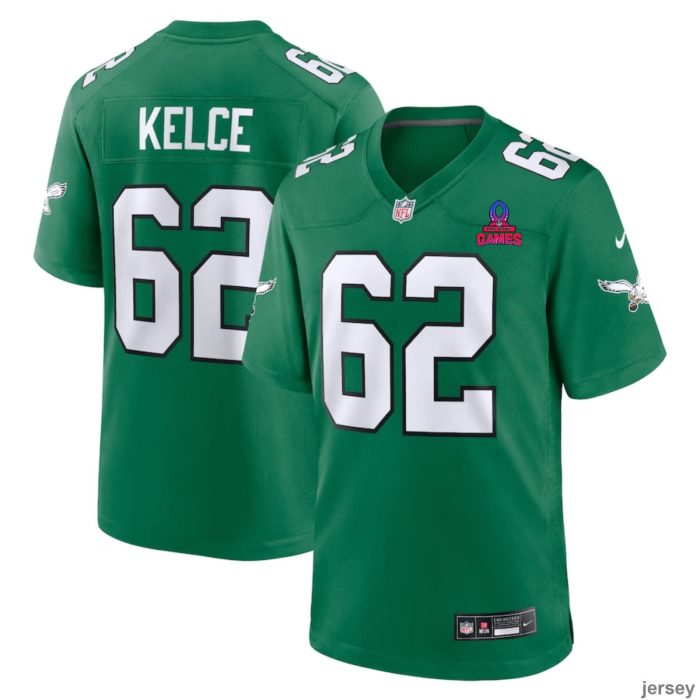 Jason Kelce 62 Philadelphia Eagles 2024 Pro Bowl Patch Alternate Game Men Jersey - Kelly Green