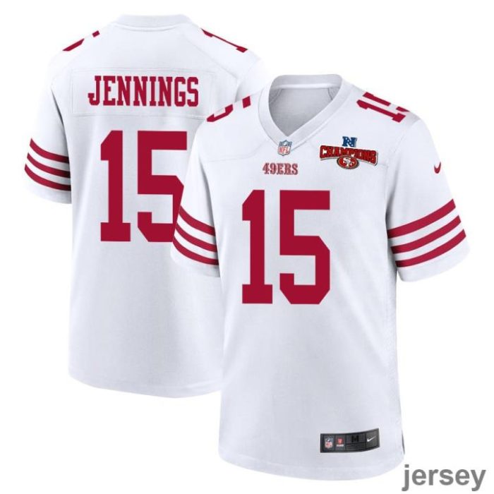 Jauan Jennings 15 San Francisco 49ers NFC Champions Patch Game Men Jersey - White