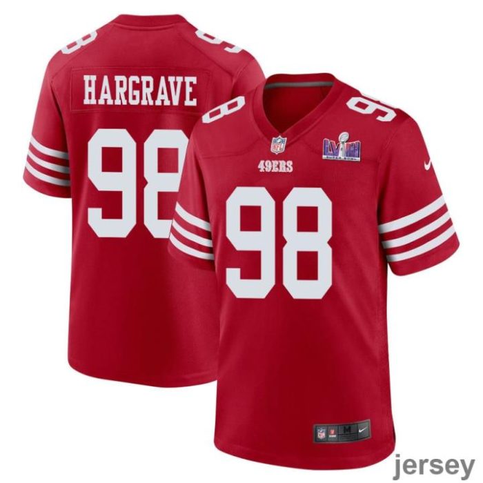 Javon Hargrave 98 San Francisco 49ers Super Bowl LVIII Patch Game Men Jersey - Scarlet