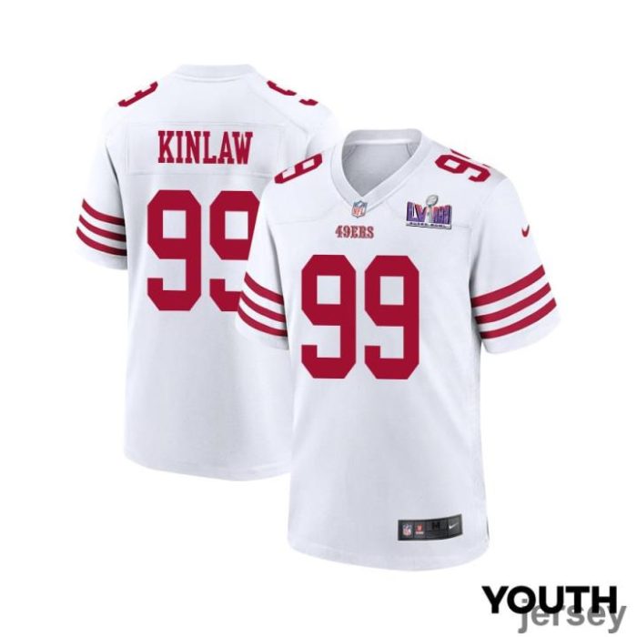 Javon Kinlaw 99 San Francisco 49ers Super Bowl LVIII Patch Game YOUTH Jersey - White