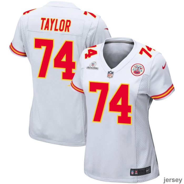 Jawaan Taylor 74 Kansas City Chiefs 2024 Divisional Patch Game Women Jersey - White