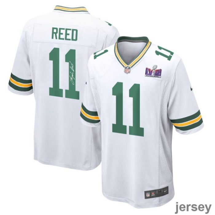 Jayden Reed 11 Signed Green Bay Packers Super Bowl LVIII Game Men Jersey - White