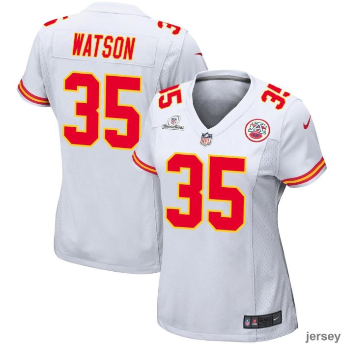 Jaylen Watson 35 Kansas City Chiefs Super Bowl LVIII Patch Game Women Jersey - White