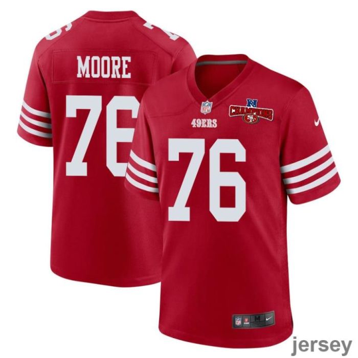 Jaylon Moore 76 San Francisco 49ers NFC Champions Patch Game Men Jersey - Scarlet