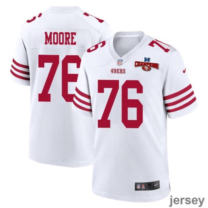 Jaylon Moore 76 San Francisco 49ers NFC Champions Patch Game Men Jersey - White