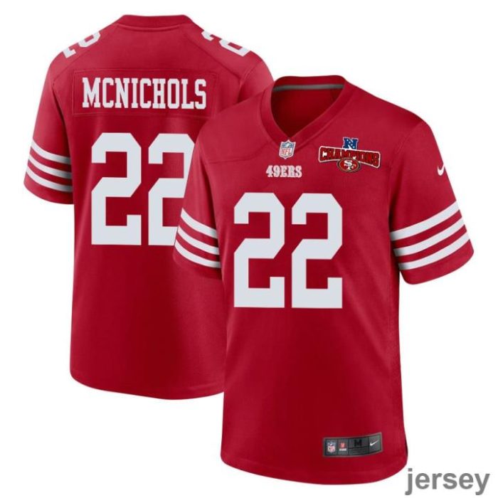 Jeremy McNichols 22 San Francisco 49ers NFC Champions Patch Game Men Jersey - Scarlet