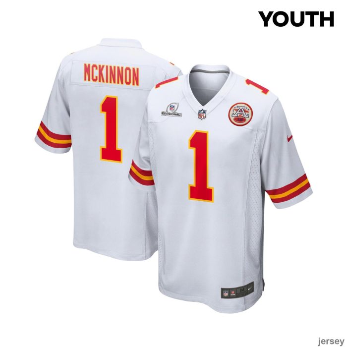 Jerick McKinnon 1 Kansas City Chiefs 2024 Divisional Patch Game YOUTH Jersey - White