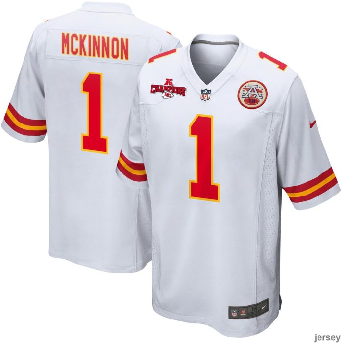 Jerick McKinnon 1 Kansas City Chiefs AFC Champions Patch Game Men Jersey - White