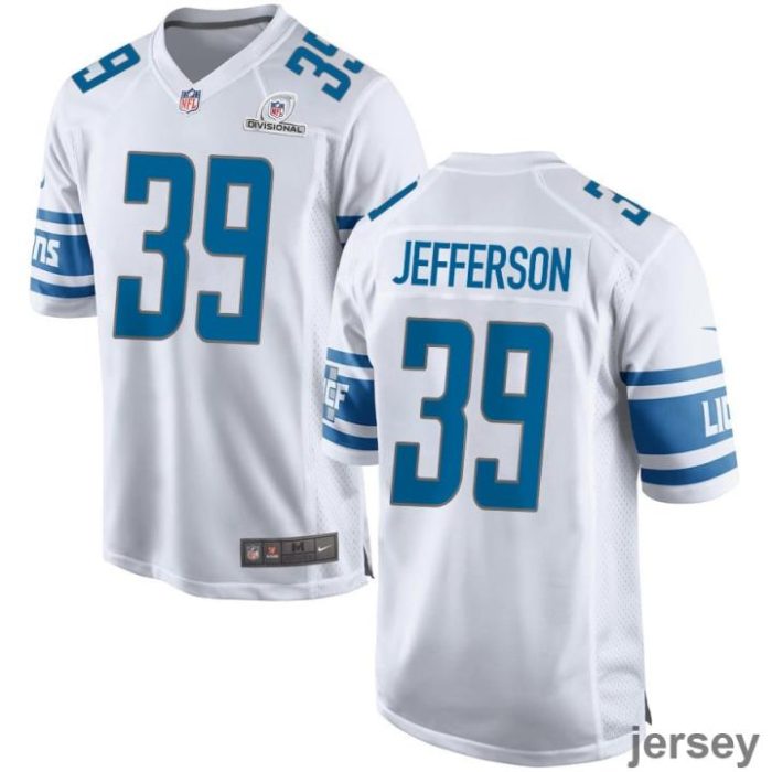 Jermar Jefferson 39 Detroit Lions 2024 Divisional Patch Game Men Jersey - White