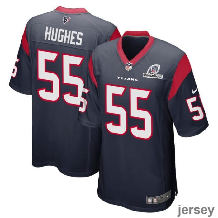 Jerry Hughes 55 Houston Texans 2024 Divisional Patch Game Men Jersey - Navy