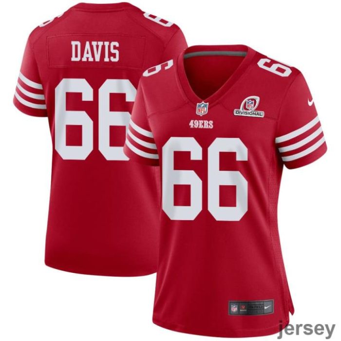 Jesse Davis 66 San Francisco 49ers 2024 Divisional Patch Game Women Jersey - Scarlet