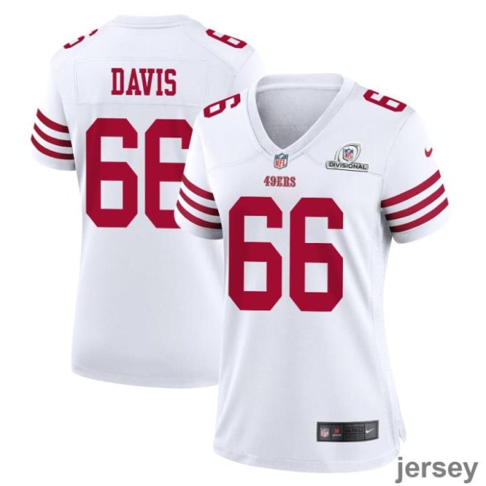 Jesse Davis 66 San Francisco 49ers 2024 Divisional Patch Game Women Jersey - White