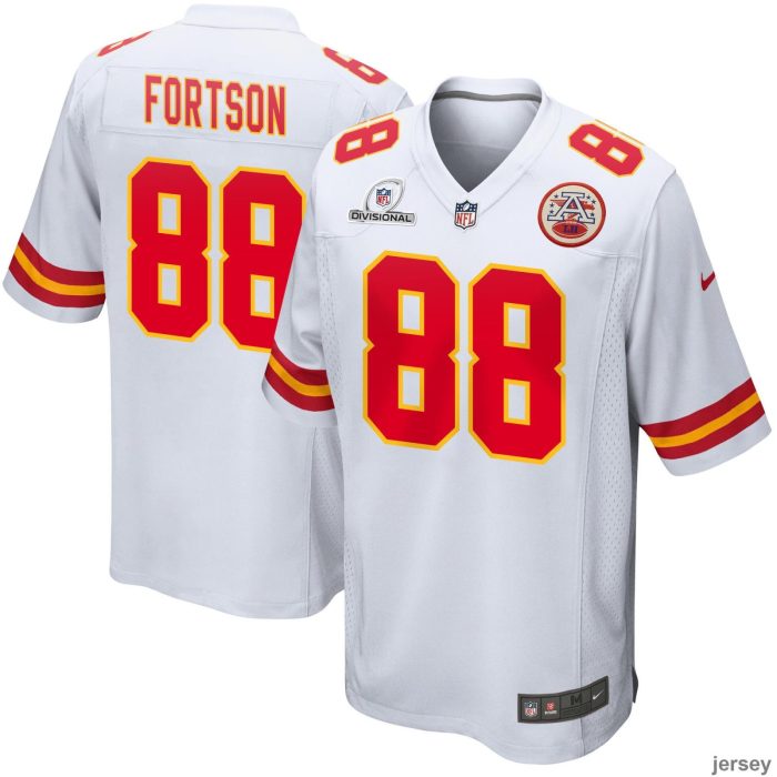 Jody Fortson 88 Kansas City Chiefs 2024 Divisional Patch Game Men Jersey - White