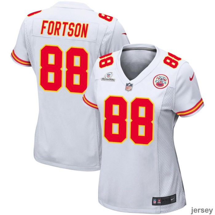 Jody Fortson 88 Kansas City Chiefs 2024 Divisional Patch Game Women Jersey - White