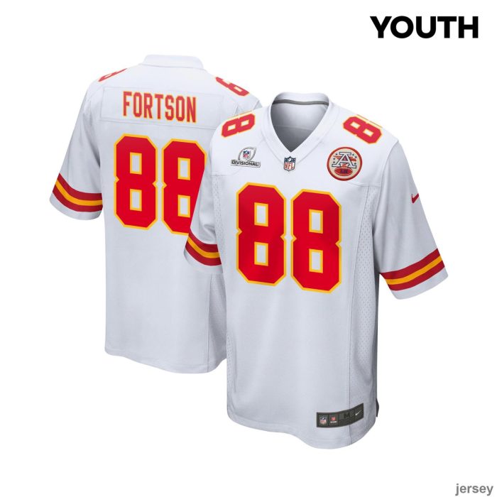 Jody Fortson 88 Kansas City Chiefs Super Bowl LVIII Patch Game YOUTH Jersey - White