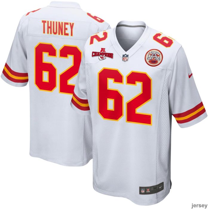 Joe Thuney 62 Kansas City Chiefs AFC Champions Patch Game Men Jersey - White