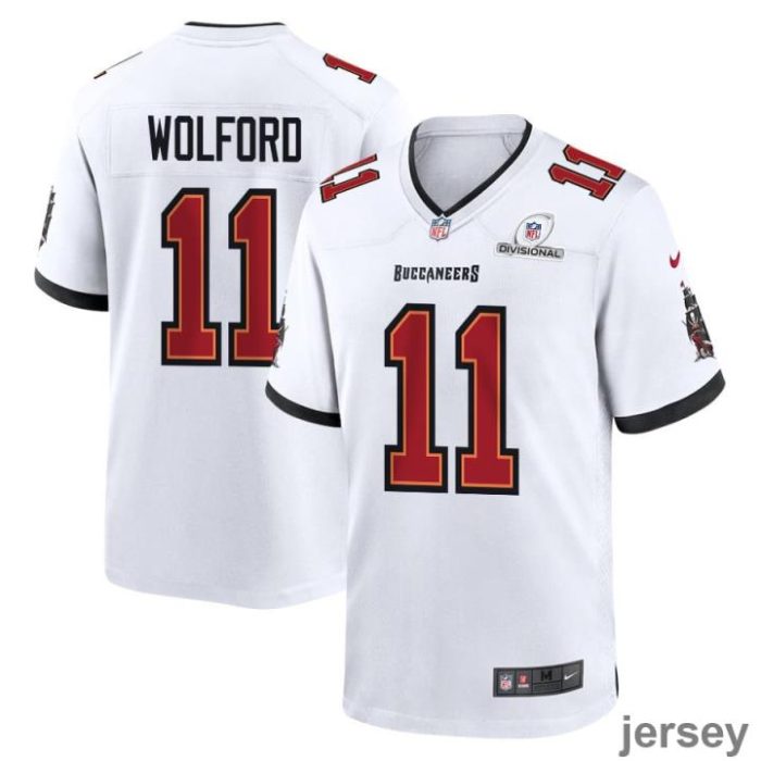 John Wolford 11 Tampa Bay Buccaneers 2024 Divisional Patch Game Men Jersey - White