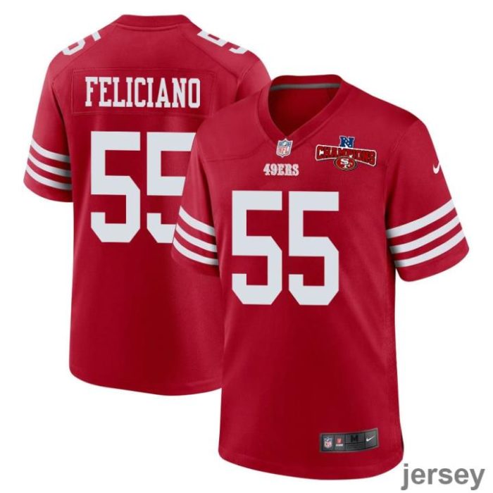 Jon Feliciano 55 San Francisco 49ers NFC Champions Patch Game Men Jersey - Scarlet