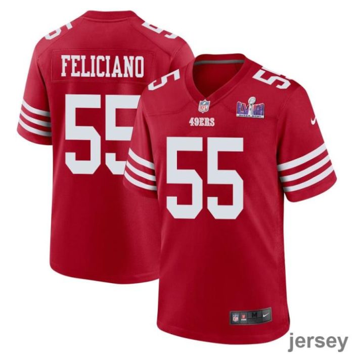 Jon Feliciano 55 San Francisco 49ers Super Bowl LVIII Patch Game Men Jersey - Scarlet