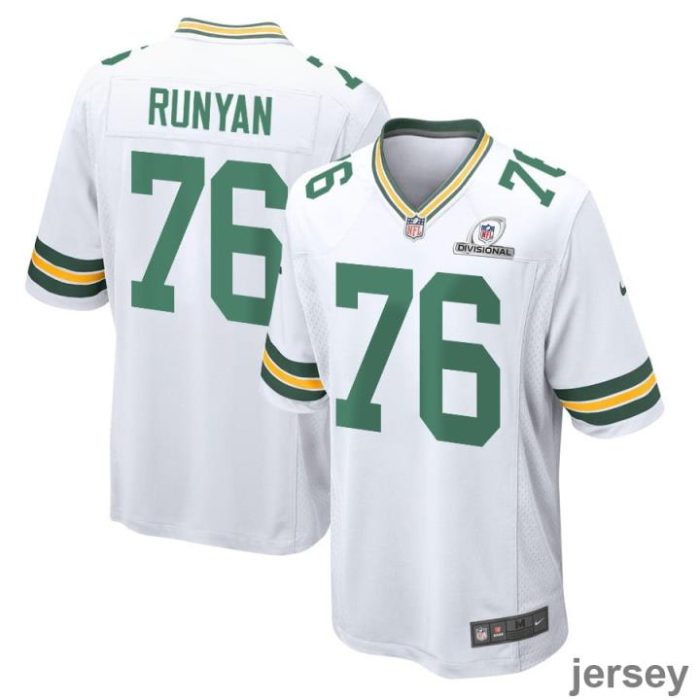 Jon Runyan 76 Green Bay Packers 2024 Divisional Patch Game Men Jersey - White