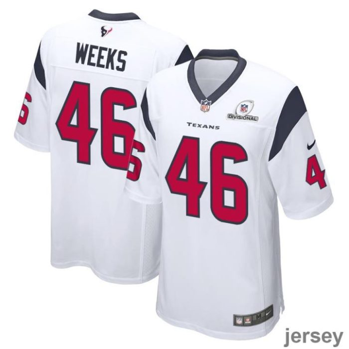 Jon Weeks 46 Houston Texans 2024 Divisional Patch Game Men Jersey - White