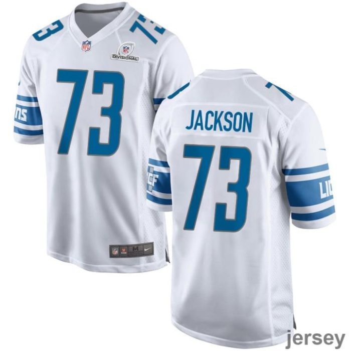 Jonah Jackson 73 Detroit Lions 2024 Divisional Patch Game Men Jersey - White