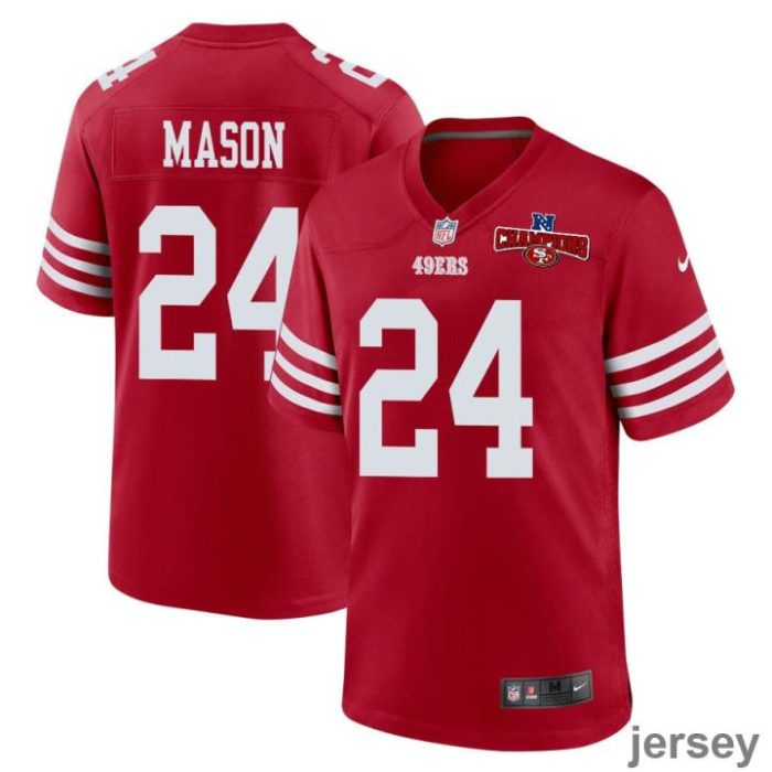 Jordan Mason 24 San Francisco 49ers NFC Champions Patch Game Men Jersey - Scarlet