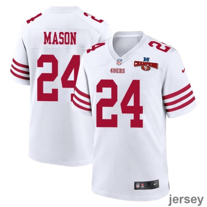 Jordan Mason 24 San Francisco 49ers NFC Champions Patch Game Men Jersey - White