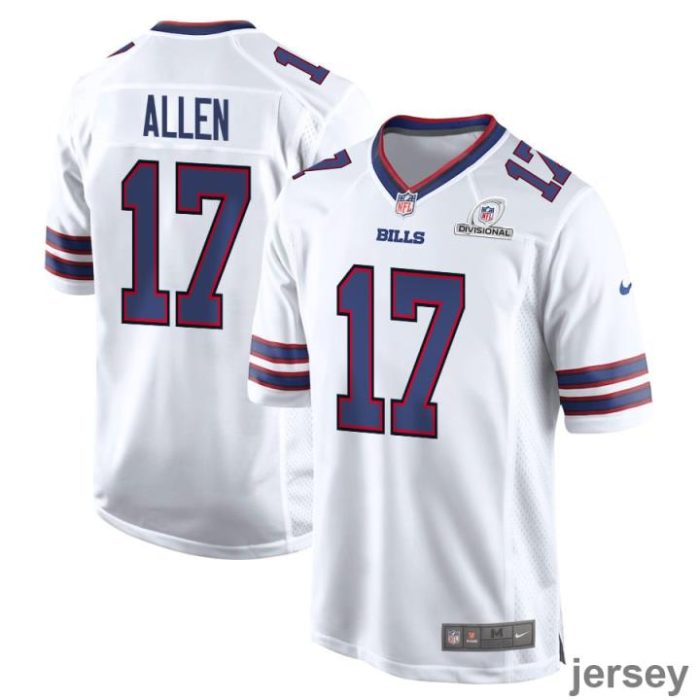 Josh Allen 17 Buffalo Bills 2024 Divisional Patch Game Men Jersey - White