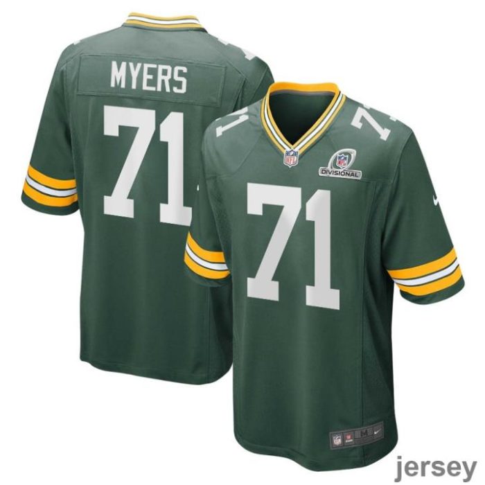 Josh Myers 71 Green Bay Packers 2024 Divisional Patch Game Men Jersey - Green