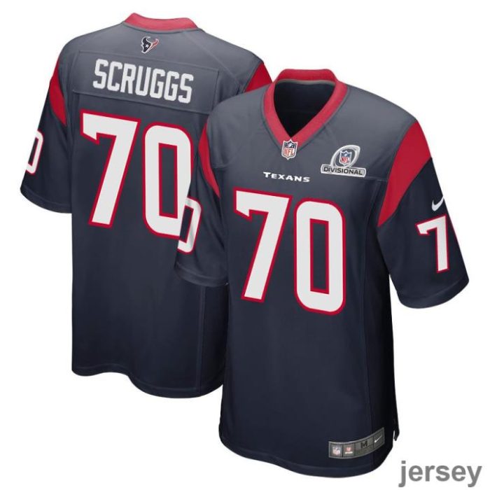 Juice Scruggs 70 Houston Texans 2024 Divisional Patch Game Men Jersey - Navy