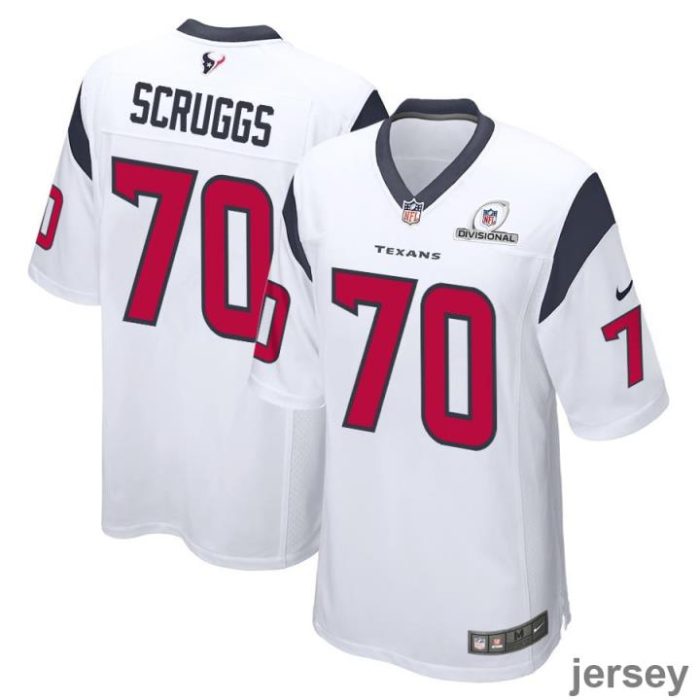 Juice Scruggs 70 Houston Texans 2024 Divisional Patch Game Men Jersey - White