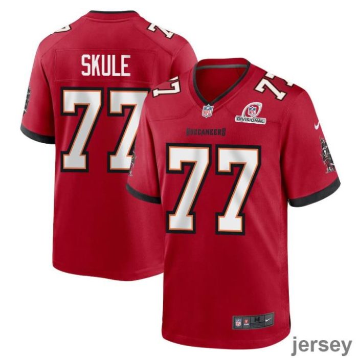 Justin Skule 77 Tampa Bay Buccaneers 2024 Divisional Patch Game Men Jersey - Red