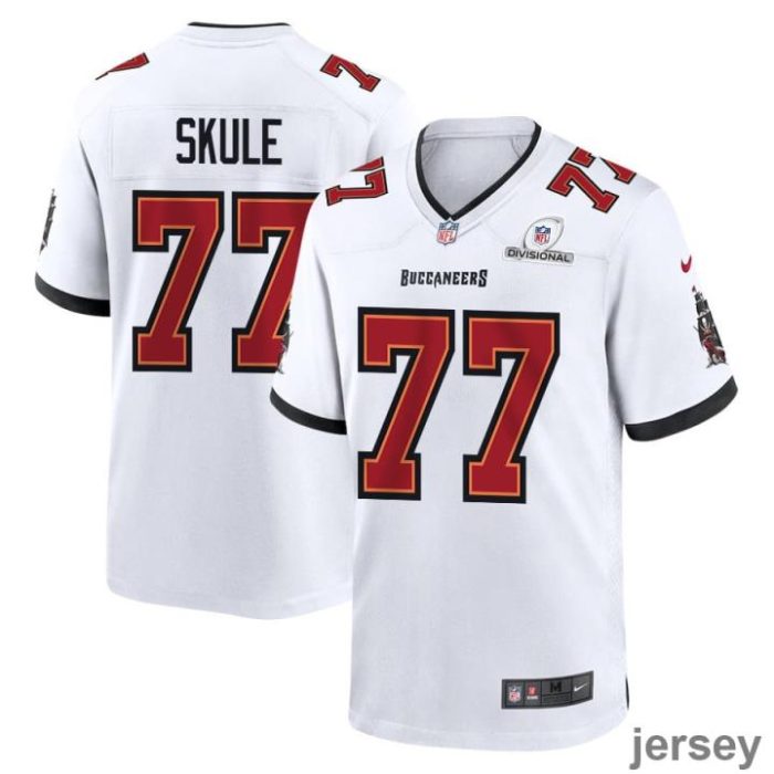 Justin Skule 77 Tampa Bay Buccaneers 2024 Divisional Patch Game Men Jersey - White