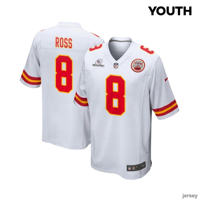 Justyn Ross 8 Kansas City Chiefs 2024 Divisional Patch Game YOUTH Jersey - White