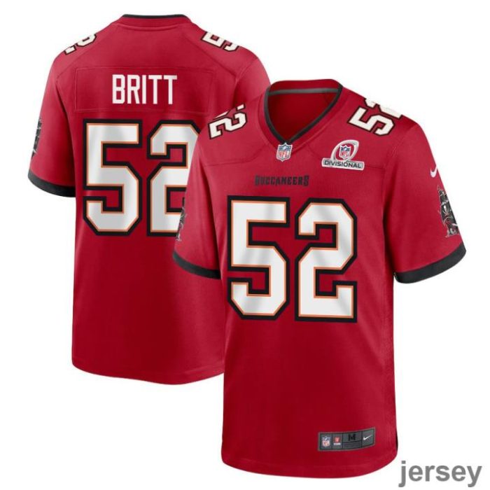 K.J. Britt 52 Tampa Bay Buccaneers 2024 Divisional Patch Game Men Jersey - Red