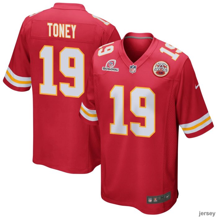 Kadarius Toney 19 Kansas City Chiefs 2024 Divisional Patch Game Men Jersey - Red