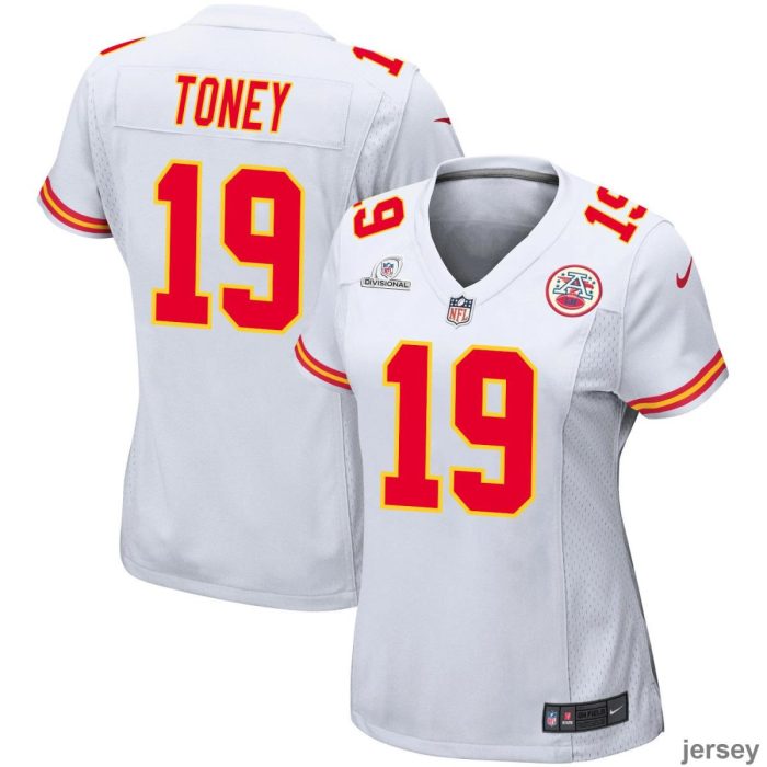 Kadarius Toney 19 Kansas City Chiefs 2024 Divisional Patch Game Women Jersey - White