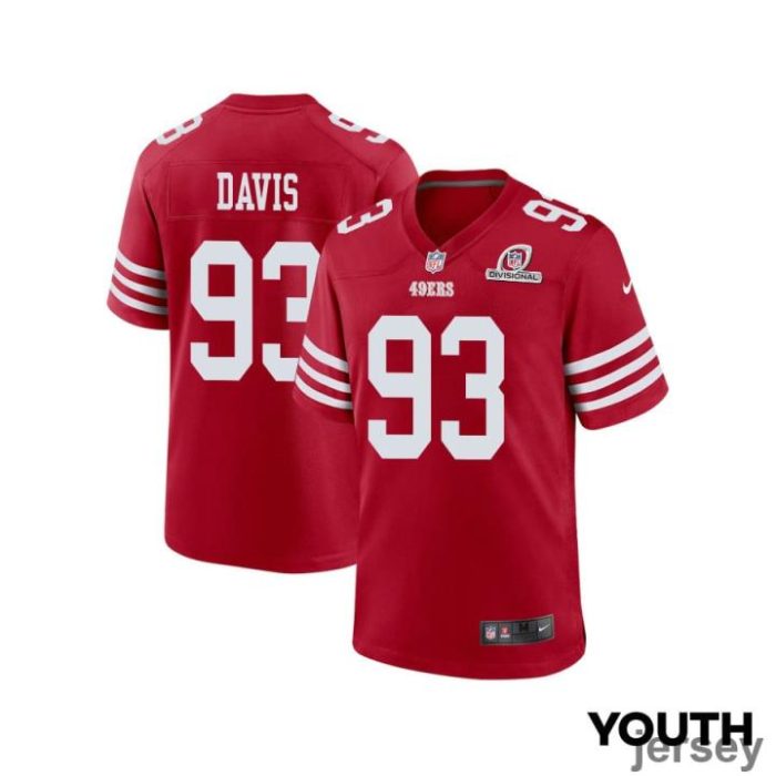 Kalia Davis 93 San Francisco 49ers 2024 Divisional Patch Game YOUTH Jersey - Scarlet