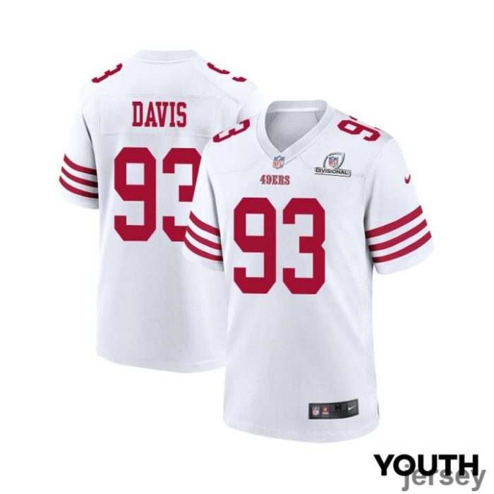 Kalia Davis 93 San Francisco 49ers 2024 Divisional Patch Game YOUTH Jersey - White